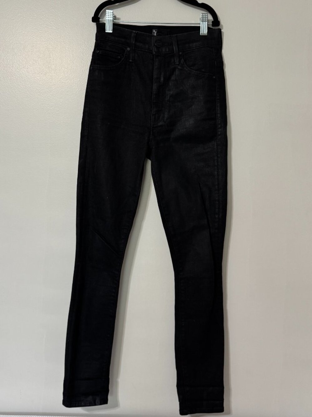 MOTHER The Swooner Ankle Black Coated High Waist Jeans in Wet Paint - Picture 2 of 15